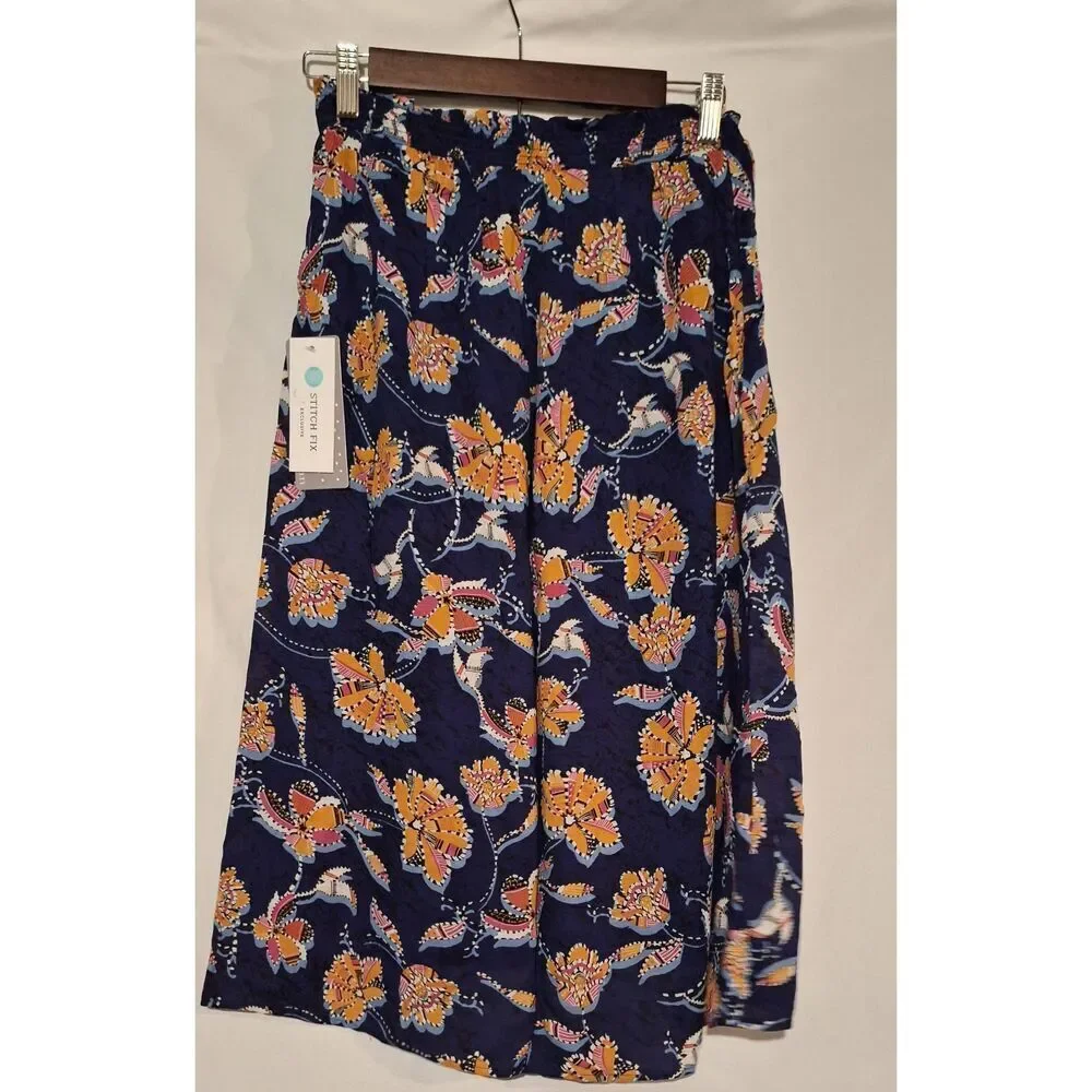 Daniel Rainn Womens Italia Midi Skirt Floral‎ Indigo Size Small NEW